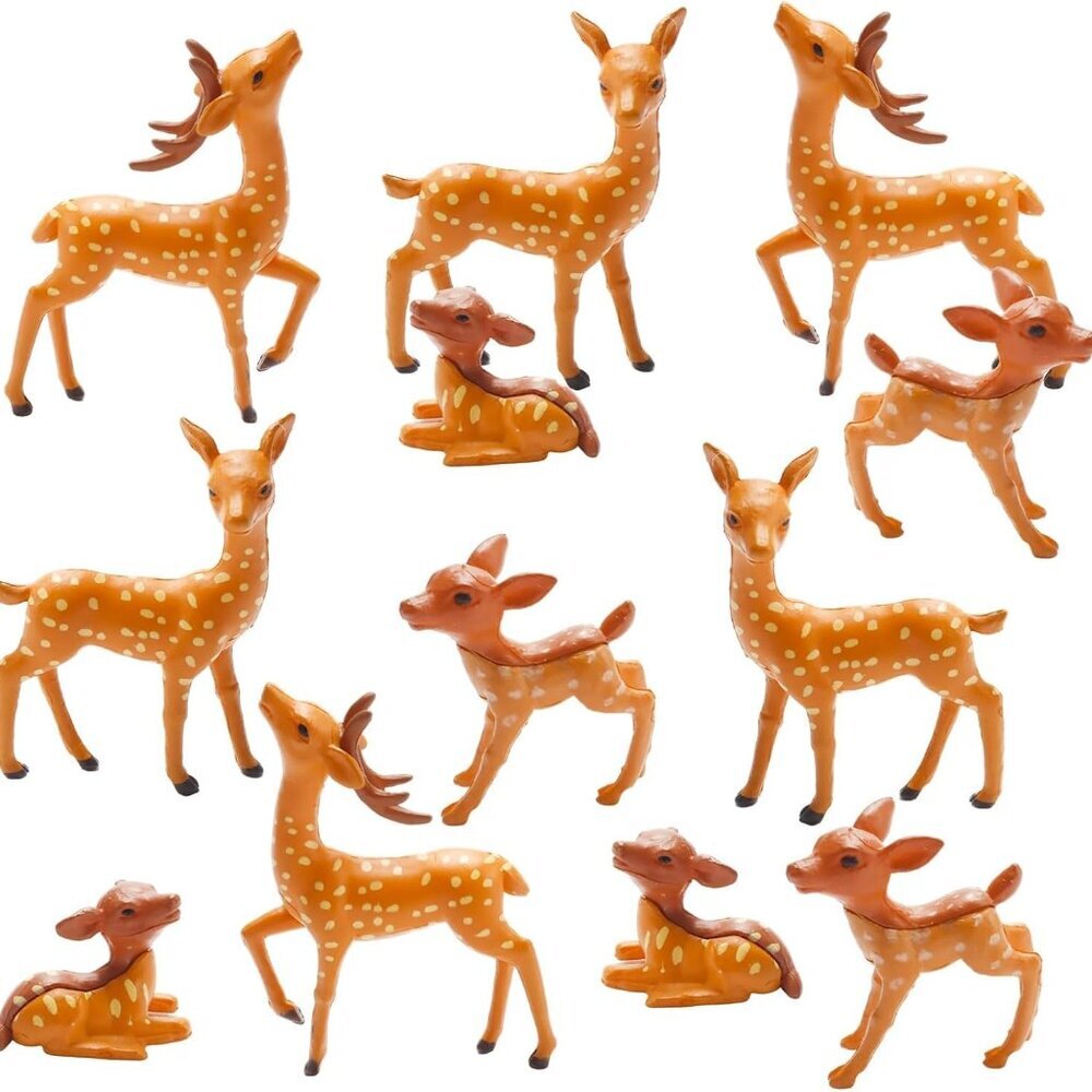 12 Pcs Mini Deer Figurines Forest Animal Figurines Woodland Animals Creatures Mi